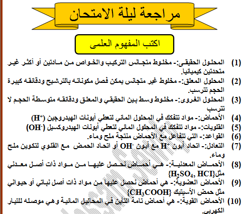 مراجعة ليلة الامتحان الكيمياء للصف الأول الثانوى الترم الأول والثاني 2024