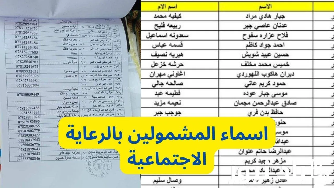 كشوفات اسماء الوجبة الأخيرة والمشمولين بالرعاية الاجتماعية العراق